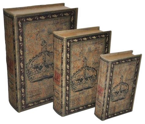 Lined Wooden Book Box - Set of 3 - Traditional - Decorative Boxes - by