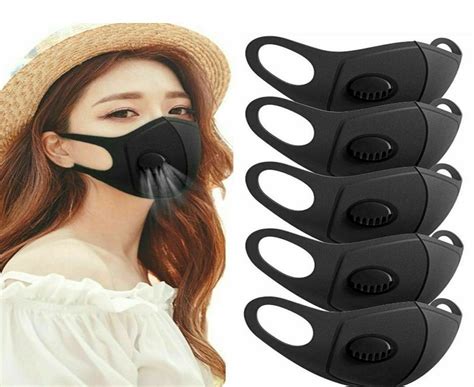 5 X Breathable Air Flow Mask Washable Face Mouth Protection With Filter