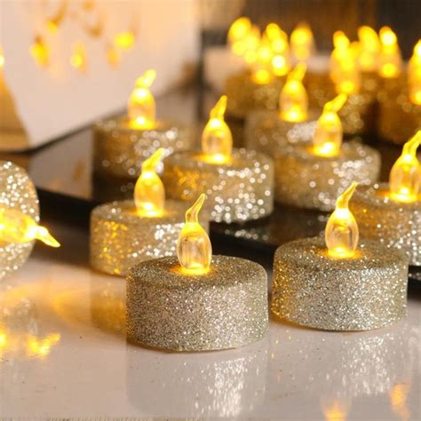 1412pcs Gold Glitter Flameless Candle Light Battery Operated