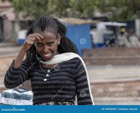 Ethiopian Woman With Artistically Created Hairstyle April 27th 2019axum Ethiopia Editorial