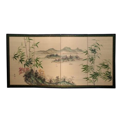 Mid Century Chinese Hand Painted Silk Byobu Folding Screen Painting