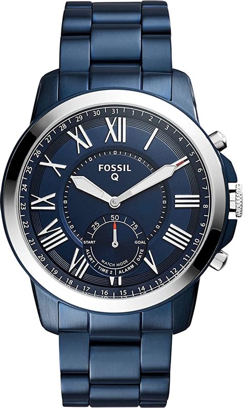 Fossil Hybrid Smartwatch Q Grant Blue Stainless Steel Mens Quartz