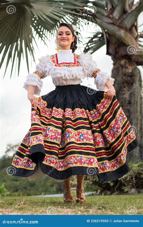 Dancer Portrait Of A Latin Woman In Folk Costume Typical Colombian