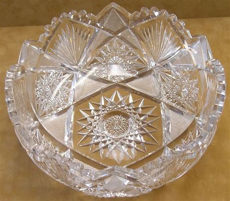American Brilliant Period Cut Glass Bowl With Hobstar Center And Fans Antique Glass Bottles