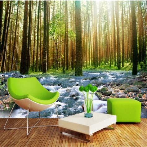 Forest Flowing Water 3d Stereo Murals Landscape Background Wall Nature