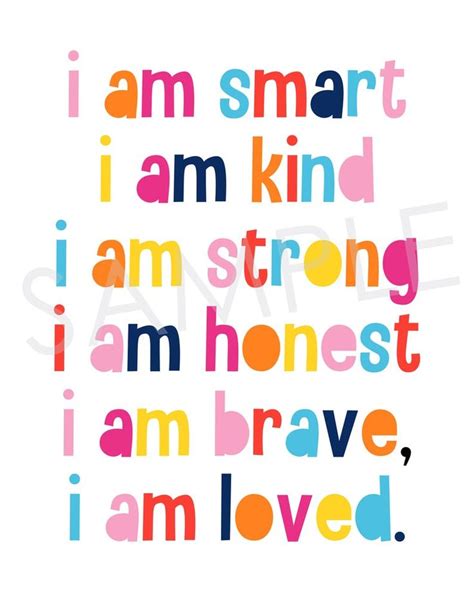 I Am Smart Kind Strong Honest Brave Loved Kids Room Etsy Affirmations