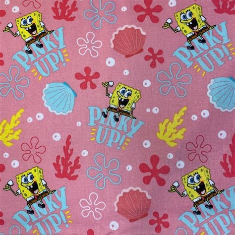 Pink Spongebob Pinky Up Fabric By The Yard Etsy