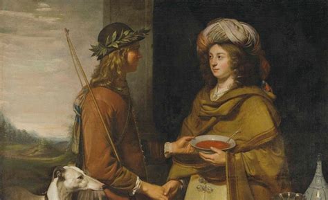 Jakob und esau werden geboren; Esau selling his birthright to Jacob (Genesis 26.29-34 ...