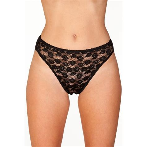 Ladies Camille Black Floral Lace Front Womens High Leg Brief Knickers