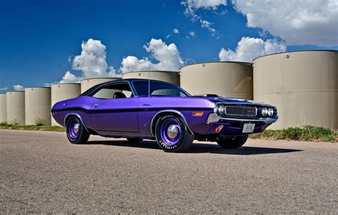 Wallpaper Dodge Challenger Retro Muscle Car Purple Super Car