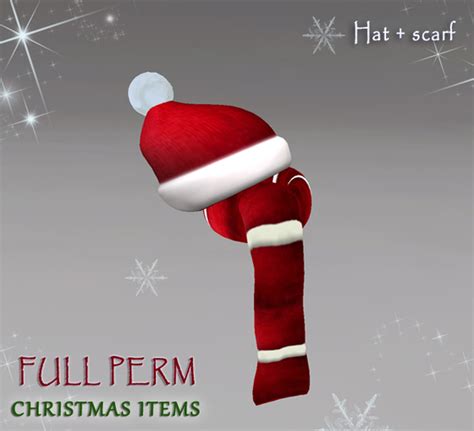 Second Life Marketplace Full Perm Christmas Red Hat And Scarf Evland
