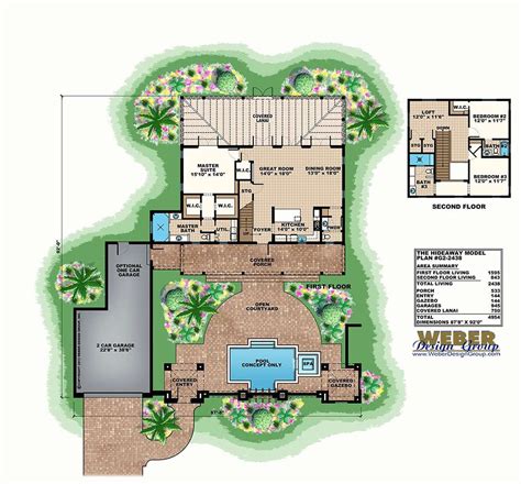 Beach House Plan 2 Story Home Floor Plan With Courtyard And Pool