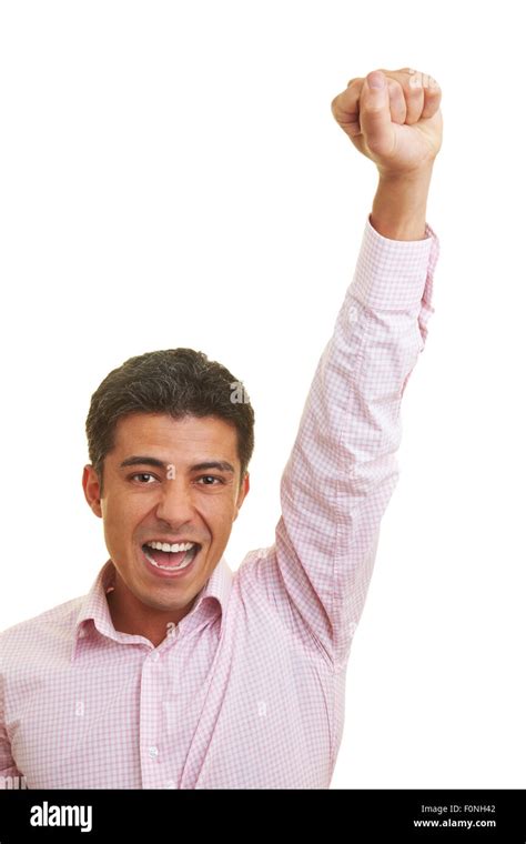 Man Cheering With Clenched Fist Stock Photo Alamy