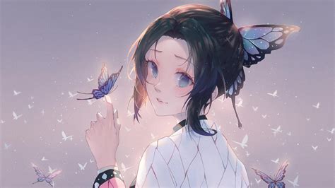 Wallpaper Anime Girls Butterfly Black Hair Blue Eyes Kochou
