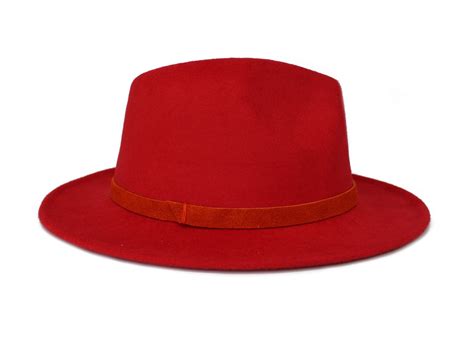 Red Fedora Hat Wide Brim Fedora Hat Felt Hat Inner Etsy