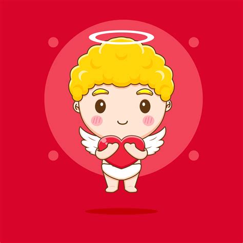 Cute Cupid Angel Hugging Love Heart Cartoon Character Valentines Day