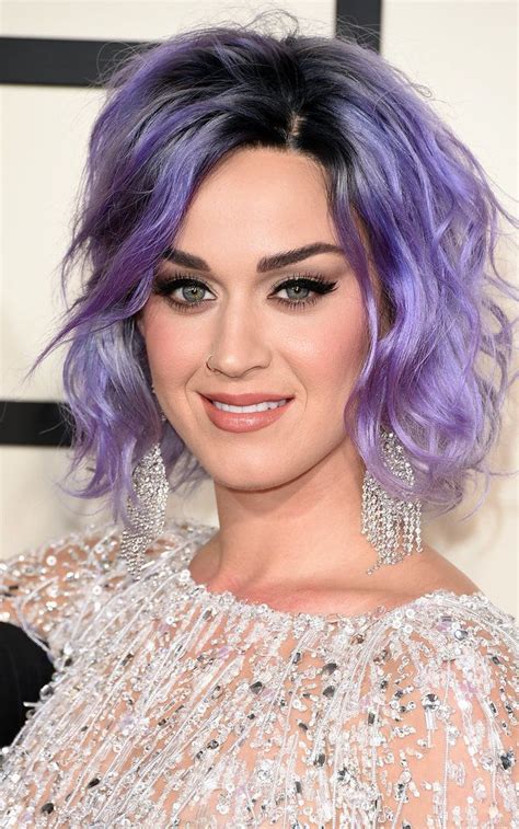 Katy Showed Off A Lavender New Lob And A Soft Smoky Eye Using Covergirl