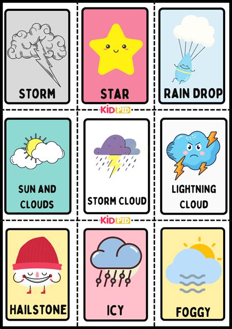 Weather Cheerful Flashcard Sheets Kidpid