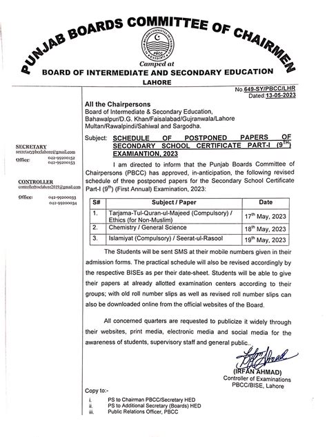 Bise Rawalpindi Announces New Dates For Class 9 Postponed Exams