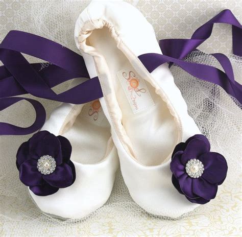 Wedding Ballet Flats Shoes Ivory Purple Plum Satin Ballet Etsy