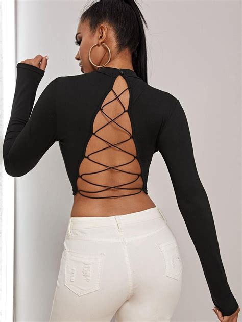 Black Open Back Criss Cross Crop Tee CS Outfits For Teens Trendy Outfits Girl Outfits