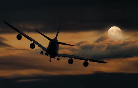 Wallpaper The Sky Clouds Night The Plane The Moon Liner Flight