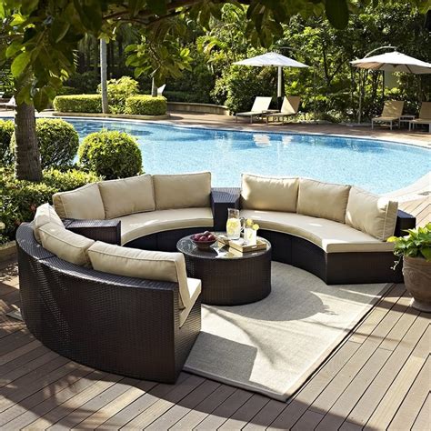 Crosley Catalina 6 Piece Wicker Curved Patio Sectional Set In Brown And