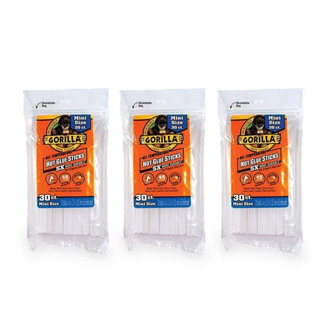 Gorilla Hot Glue Sticks Mini Size 4 Long X 27 Diameter 30 Count