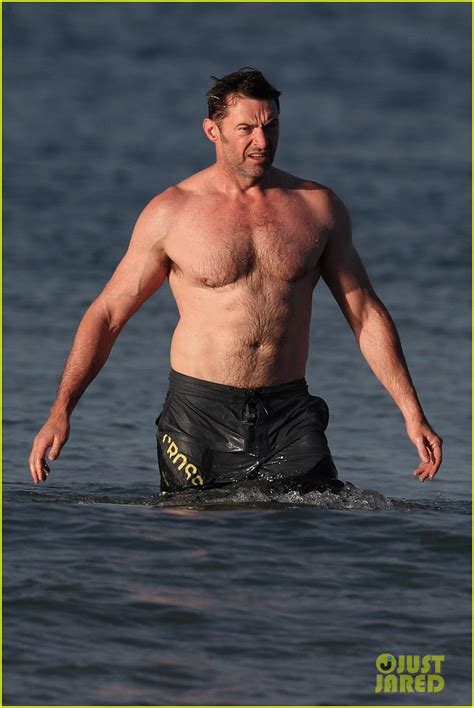 Hugh Jackman Runs Shirtless On The Beach With His Ripped Muscles On Display Photo 3935926