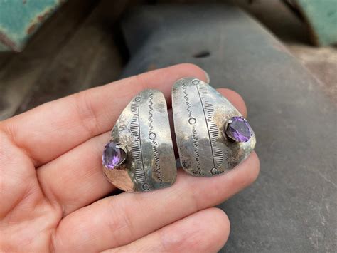 Sterling Silver Faceted Amethyst Post Earrings Native American Indian