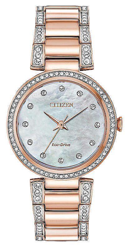 women s citizen silhouette crystal eco drive rose gold watch em0843 51d