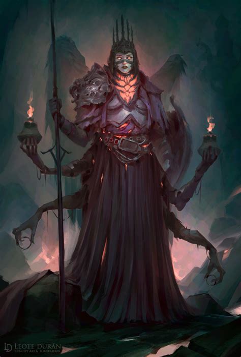 A Painting Of A Demon Holding Two Torches