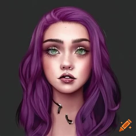 Girl With Purple Hair And Green Eyes On Craiyon