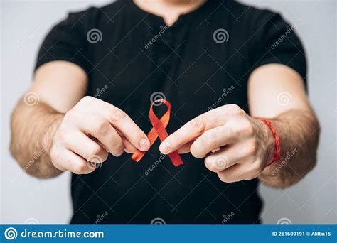 International Aids Day Man Is Holding Red Red Ribbon Promotes Awareness World Sexual Health