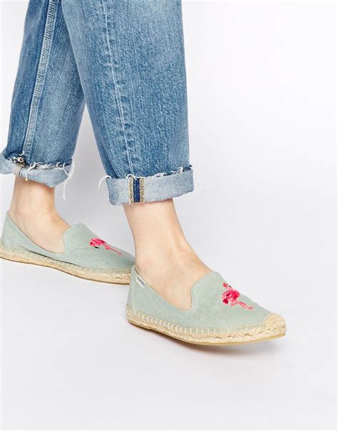 Soludos Flamingo Embroidered Espadrille Flat Shoes At Flat
