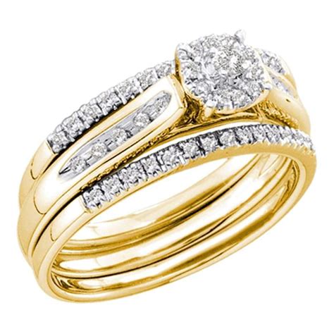 14kt Yellow Gold Womens Round Diamond 3 Piece Bridal Wedding Engagement Ring Band Set 14 Cttw