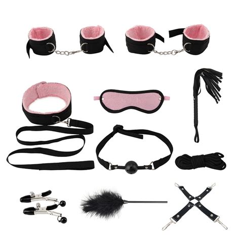 10 Pcs Set Sex Products Erotic Toys Adults Bdsm Sex Bondage Set Handcuffs Nipple Clamps Gag Whip