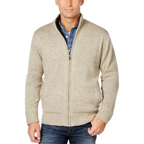 Weatherproof New Beige Granite Tweed Mens Size Xl Full Zip Sweater