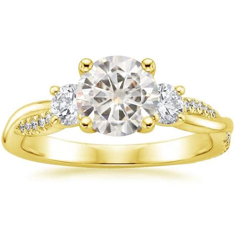 18k Yellow Gold Moissanite Three Stone Petite Twisted Vine Diamond Ring