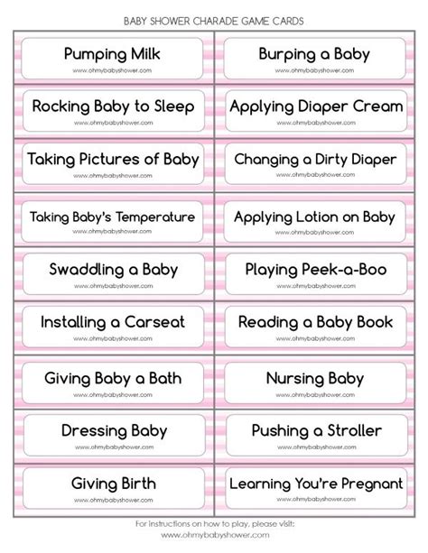 Next have a member of each team come to the front and show them both the index card with the word or phrase. How to Play Baby Shower Charades | Baby shower charades ...