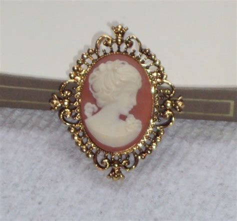 Avon Cameo Pin Perfume Ornate Gold Tone Glace Brooch Vintage Etsy