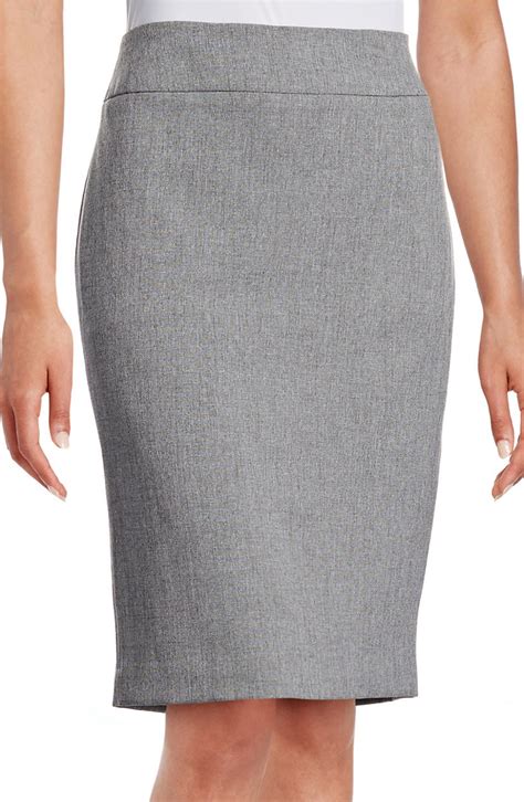 Womens Grey Pencil Skirt With Taller Waistband And Knee Length