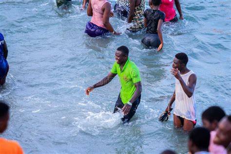 Local Ghana African People Swimming And Having Fun In The Warm Atlantic