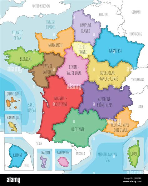Vector Illustrated Map Of France With Regions And Territories And