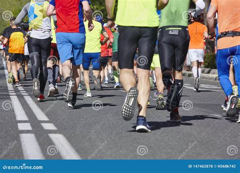 Marathon Runners On The Street Healthy Lifestyle Athletes Stock Photo
