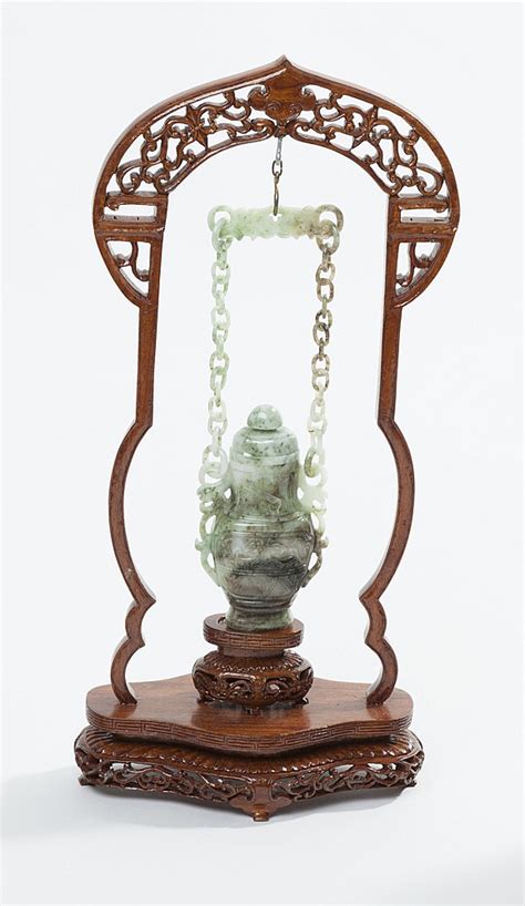 Lot Carved Jade Hanging Vase And Cover