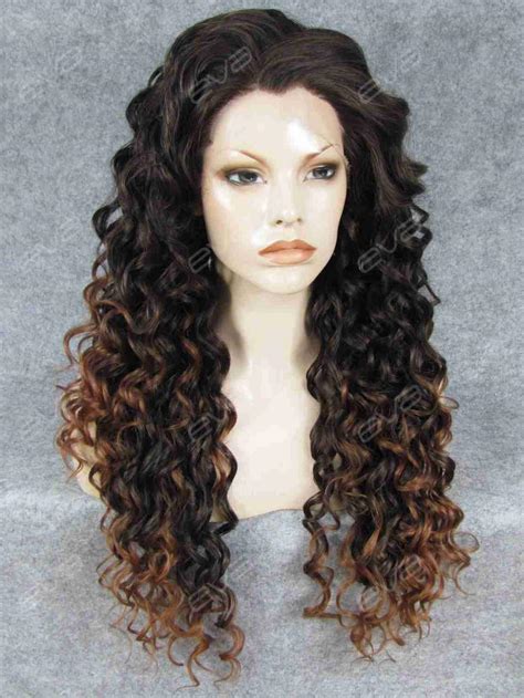 Brown Ombre Long Curly Synthetic Lace Front Wig All