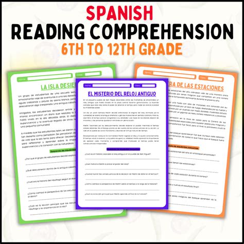Spanish Reading Comprehension Passages For Grades 6th12th Editable