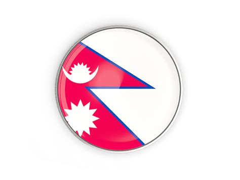 Round Button With Metal Frame Illustration Of Flag Of Nepal