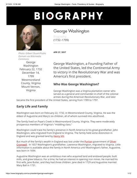 51 George Washington Facts Biography Presidency The H